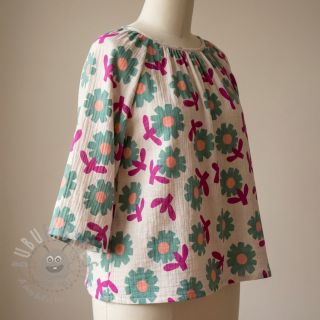 Dvoslojna gaza/muslin Flowers green by JENNIFER BOURON ORGANIC