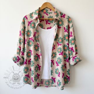 Dvoslojna gaza/muslin Flowers green by JENNIFER BOURON ORGANIC