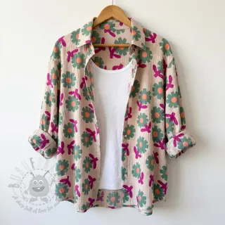 Dvoslojna gaza/muslin Flowers green by JENNIFER BOURON ORGANIC