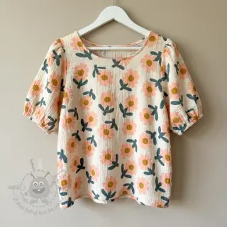 Dvoslojna gaza/muslin Flowers peach by JENNIFER BOURON ORGANIC