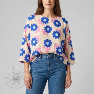 Dvoslojna gaza/muslin Flowers blue by JENNIFER BOURON ORGANIC