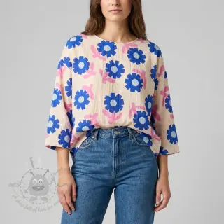 Dvoslojna gaza/muslin Flowers blue by JENNIFER BOURON ORGANIC