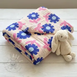 Dvoslojna gaza/muslin Flowers blue by JENNIFER BOURON ORGANIC