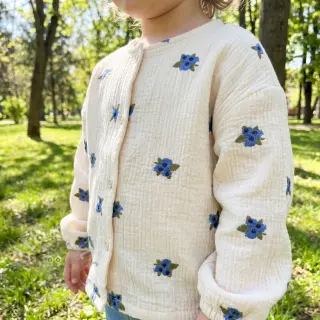 Dvoslojna gaza/muslin EMBROIDERY STRIPED Fruit natural