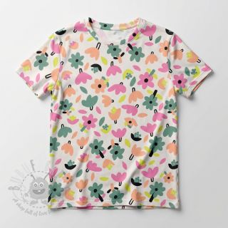 Bombažna tkanina Flowers natural/green by JENNIFER BOURON ORGANIC