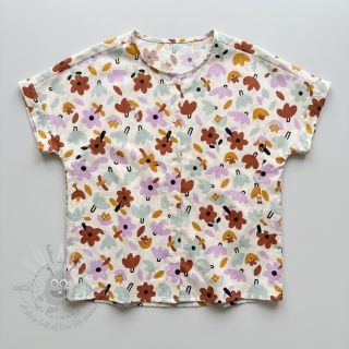 Bombažna tkanina Flowers natural/lavender by JENNIFER BOURON ORGANIC