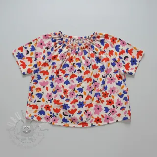 Bombažna tkanina Flowers natural/blue by JENNIFER BOURON ORGANIC