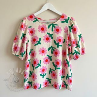 Dvoslojna gaza/muslin Flowers natural/pink by JENNIFER BOURON ORGANIC