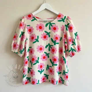 Dvoslojna gaza/muslin Flowers natural/pink by JENNIFER BOURON ORGANIC