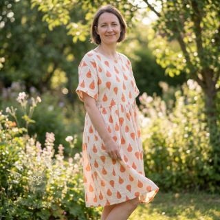 Dvoslojna gaza/muslin Pears peach by JENNIFER BOURON ORGANIC