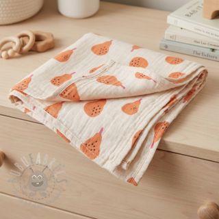 Dvoslojna gaza/muslin Pears peach by JENNIFER BOURON ORGANIC