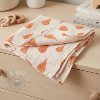 Dvoslojna gaza/muslin Pears peach by JENNIFER BOURON ORGANIC