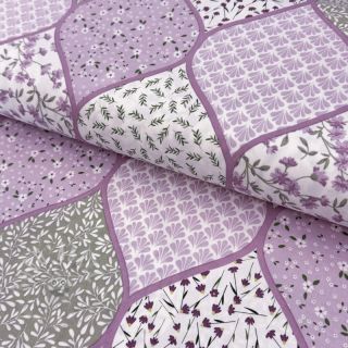 Bombažna tkanina Flowers patchwork lilac