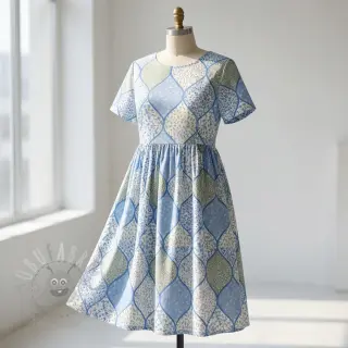 Bombažna tkanina Flowers patchwork baby blue