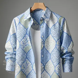 Bombažna tkanina Flowers patchwork baby blue