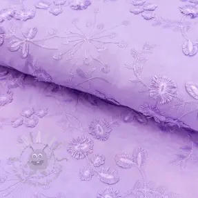Bombažna tkanina EMBROIDERY Catchy leaves purple