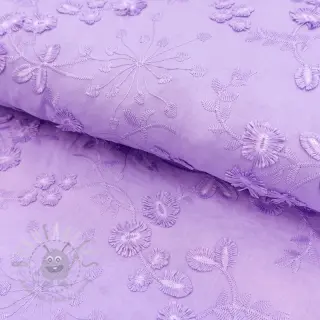 Bombažna tkanina EMBROIDERY Catchy leaves purple