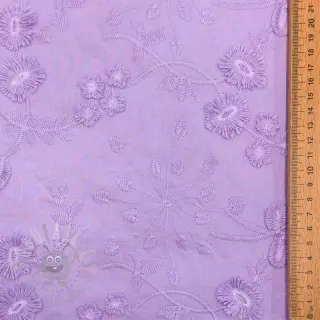 Bombažna tkanina EMBROIDERY Catchy leaves purple