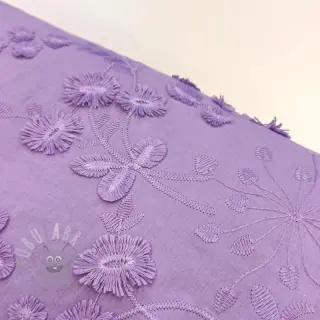 Bombažna tkanina EMBROIDERY Catchy leaves purple