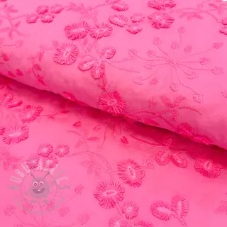 Bombažna tkanina EMBROIDERY Catchy leaves pink