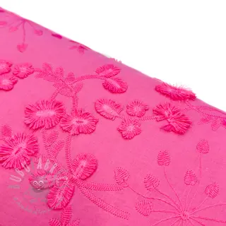 Bombažna tkanina EMBROIDERY Catchy leaves pink