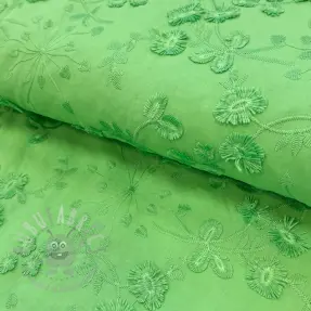 Bombažna tkanina EMBROIDERY Catchy leaves green