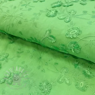 Bombažna tkanina EMBROIDERY Catchy leaves green