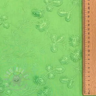 Bombažna tkanina EMBROIDERY Catchy leaves green