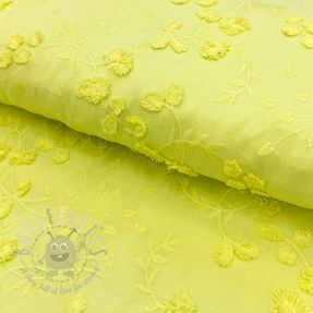 Bombažna tkanina EMBROIDERY Catchy leaves lime
