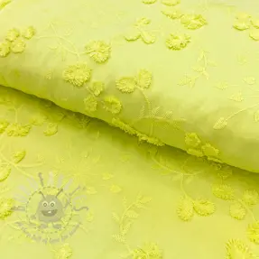 Bombažna tkanina EMBROIDERY Catchy leaves lime