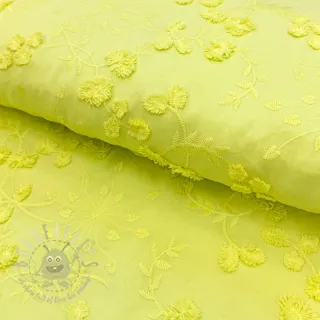 Bombažna tkanina EMBROIDERY Catchy leaves lime