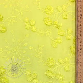 Bombažna tkanina EMBROIDERY Catchy leaves lime
