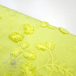 Bombažna tkanina EMBROIDERY Catchy leaves lime