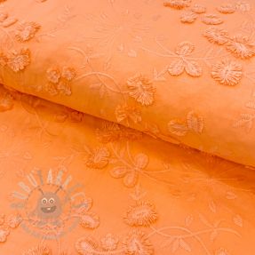 Bombažna tkanina EMBROIDERY Catchy leaves orange