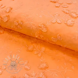 Bombažna tkanina EMBROIDERY Catchy leaves orange