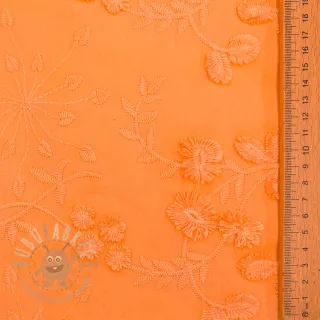 Bombažna tkanina EMBROIDERY Catchy leaves orange