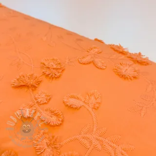 Bombažna tkanina EMBROIDERY Catchy leaves orange