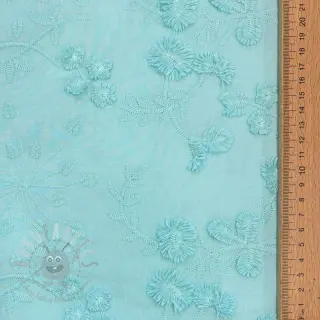 Bombažna tkanina EMBROIDERY Catchy leaves aqua