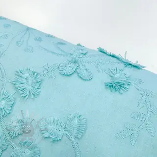 Bombažna tkanina EMBROIDERY Catchy leaves aqua
