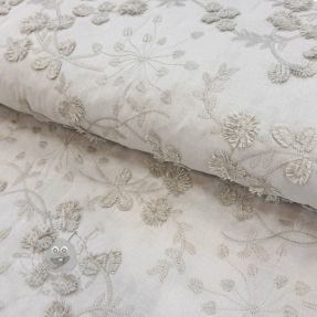 Bombažna tkanina EMBROIDERY Catchy leaves beige