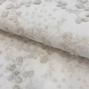 Bombažna tkanina EMBROIDERY Catchy leaves beige