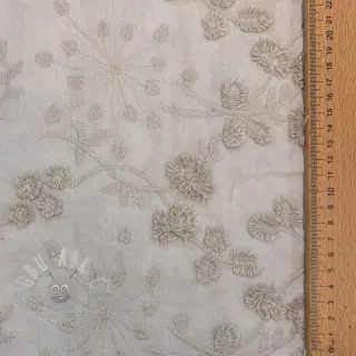 Bombažna tkanina EMBROIDERY Catchy leaves beige