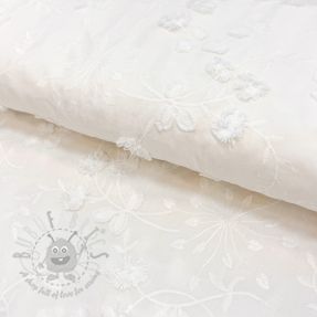 Bombažna tkanina EMBROIDERY Catchy leaves off white