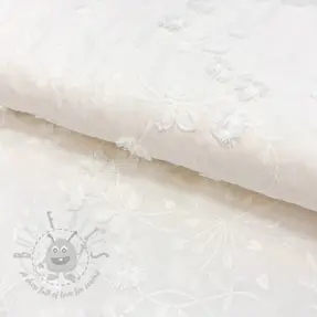 Bombažna tkanina EMBROIDERY Catchy leaves off white