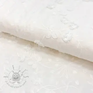 Bombažna tkanina EMBROIDERY Catchy leaves off white