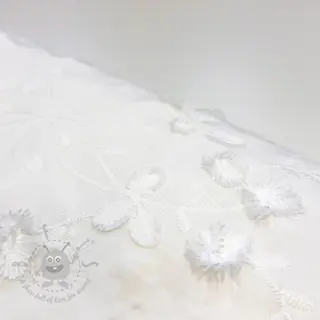 Bombažna tkanina EMBROIDERY Catchy leaves off white