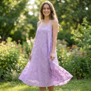 Bombažna tkanina EMBROIDERY Catchy leaves purple