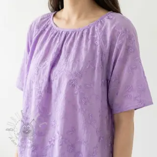 Bombažna tkanina EMBROIDERY Catchy leaves purple