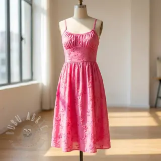 Bombažna tkanina EMBROIDERY Catchy leaves pink