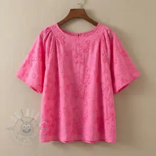 Bombažna tkanina EMBROIDERY Catchy leaves pink